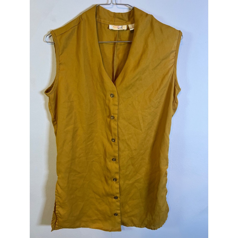 New Glory Womens Sleeveless Button Down V-Neck Top Mustard Yellow Size S